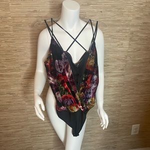 Express velvet floral bodysuit NWT